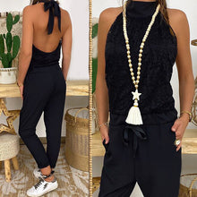 Load image into Gallery viewer, Round Neck Tie Straps Solid Color Jumpsuit