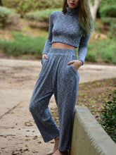 Load image into Gallery viewer, Blue Pants Suit Turtle Neck Sweater With High Waist Pants