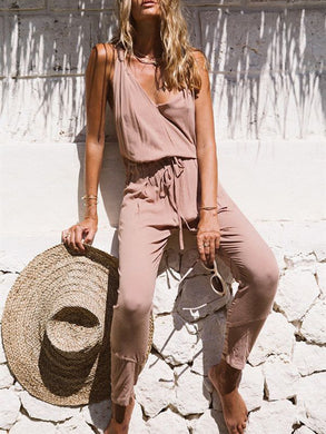 Sexy Sling V-Neck Solid Casual Jumpsuit