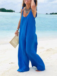 Solid Pockets Sleeveless Casual Jumpsuits