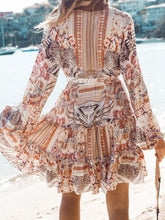 Load image into Gallery viewer, V-Neck Printed Long Sleeve Patchwork Dress