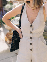 Load image into Gallery viewer, Deep V-Neck Button Linen Jumpsuit