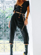 Load image into Gallery viewer, Button V Neck Short Sleeve Jumpsuit