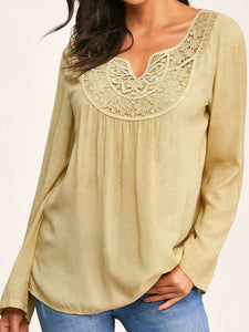 Loose Casual Lace Panel Long Sleeve Top