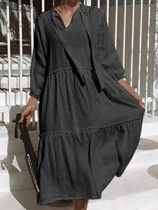 Casual Solid Long Sleeves Loose Midi Dress