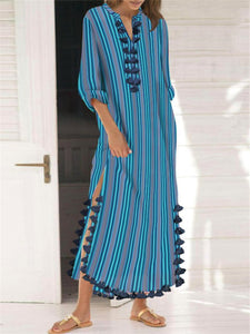 Stylish Casual Striped Slit V Neck Maxi Dresses