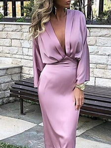 Sexy Deep V Lon Sleeve Slim  Evening Dresses