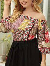 Load image into Gallery viewer, Plus Size Off Shoulder Bishop Sleeve Floral Print  Blouse