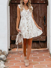 Load image into Gallery viewer, V-neck Floral Ruffle Waist Closure Mini Dress