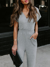Load image into Gallery viewer, Casual Short-Sleeved V-Neck Jumpsuit