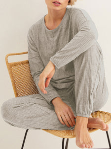 Fashion Round Neck Long Striped Pajamas Casual Suit