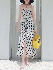 Polka-dot ruffled V-neck dress