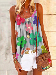 Casual Floral Print Sexy Sling Top Loose Tank & Camisole