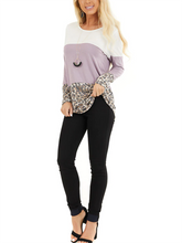 Load image into Gallery viewer, Lilac and Leopard Print Color Block Top with Button Details