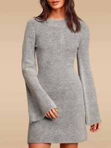 Flare Sleeve Knit Solid Color Dress