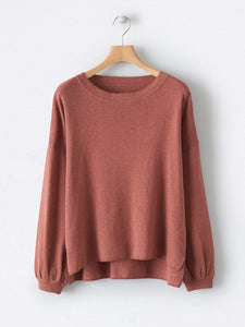 Crew Neck Casual Lantern Sleeve Knit Sweater