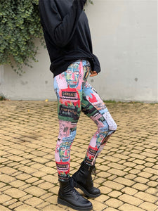 Graffiti Printed Tight Hips Yoga Pants