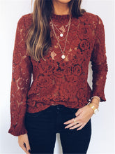 Load image into Gallery viewer, Sexy Hollow Half-High Neck Long Sleeve Blouse