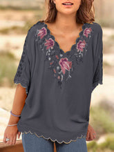 Load image into Gallery viewer, V Neck Floral Casual Short Sleeve T-Shirts &amp; Tops
