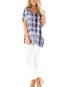 Ocean Blue Tie Dye Open Back Short Sleeve Top