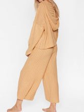 Load image into Gallery viewer, Solid Color Round Neck Knitted Hooded Top Pants Two-piece Suit