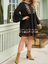 Load image into Gallery viewer, Plus Size Bell Sleeve Floral Embroidered Mini Dress