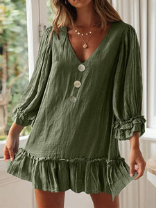 Loose Long Sleeve Ruffled Hem Casual Dresses