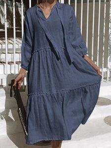 Casual Solid Long Sleeves Loose Midi Dress