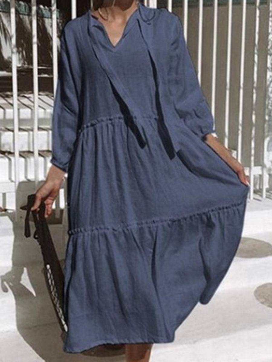 Casual Solid Long Sleeves Loose Midi Dress